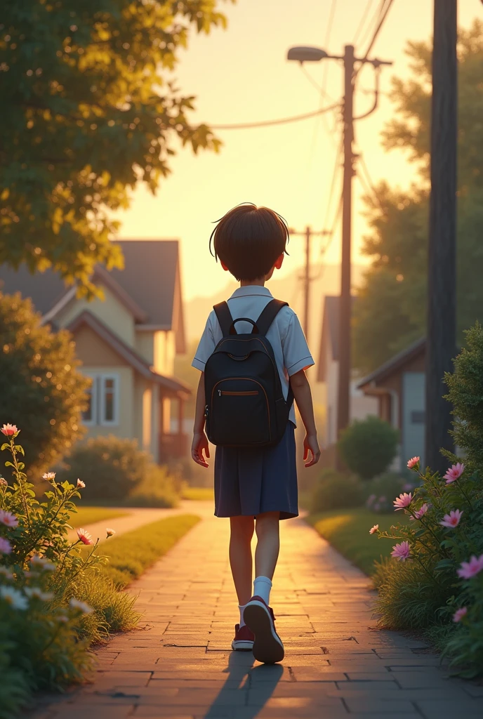 Image of and from behind going home with name school
