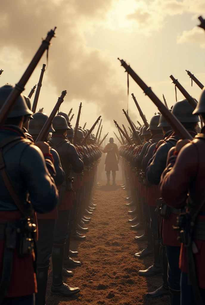Line of soldiers shooting at each other 17th century