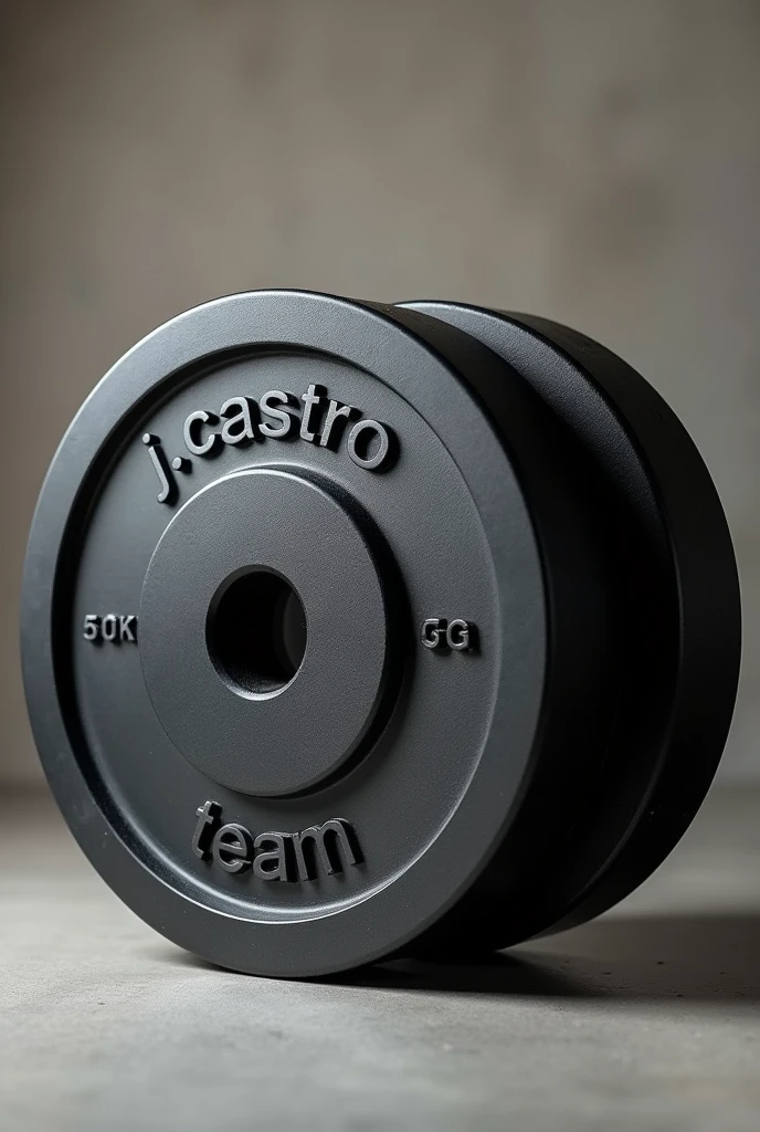 50kg weightlifting plates with name "J.Castro team" written on the ring 