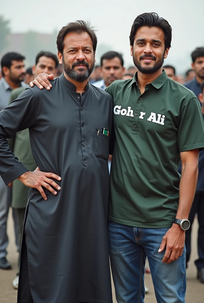A man who wearing Gohar Ali name PTI Shirt and standing with imran khan 