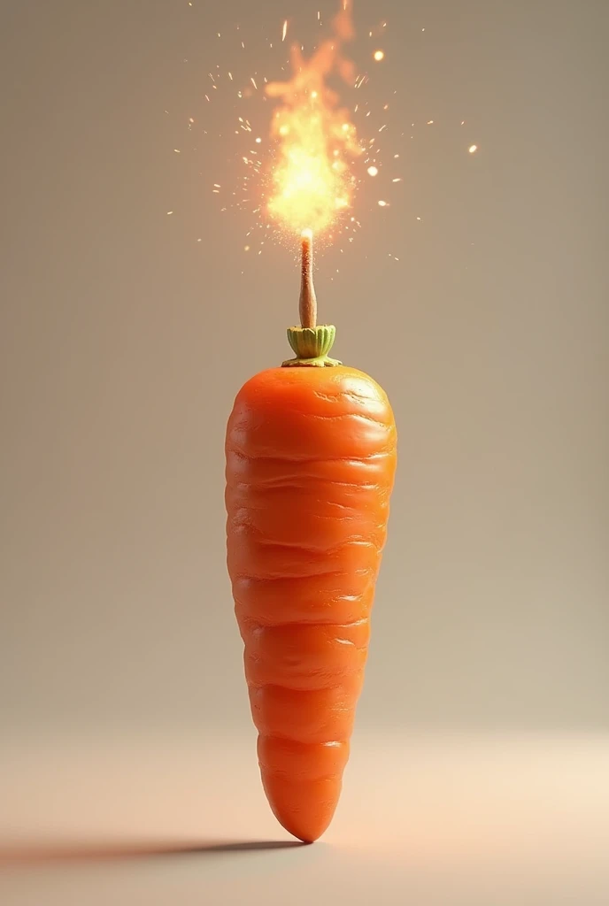 Carrot with lit fuse at the tip, realistic, lit sparkles, 8K, High Quality