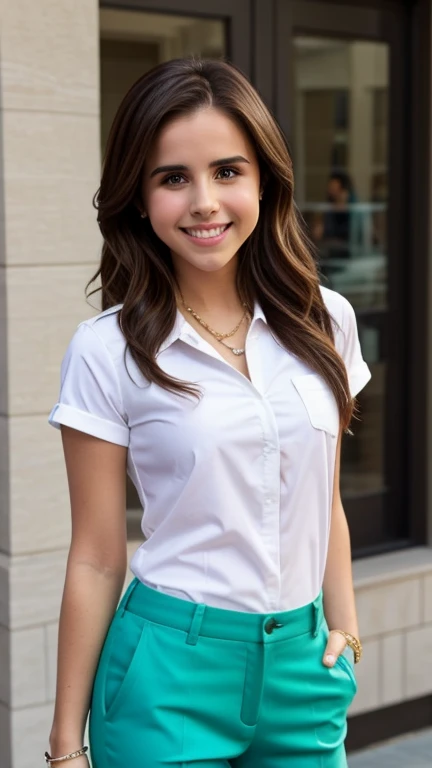 Carly Rose Sonenclar wearing a fitted shirt and simple colored pants and smiling