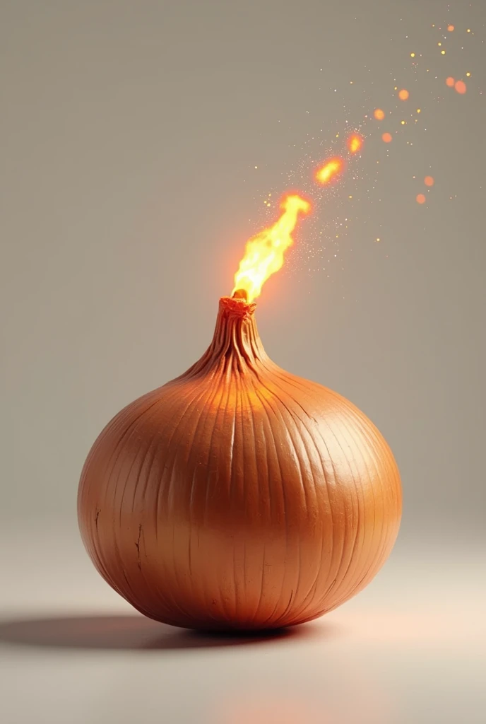 Onion with lit fuse at the tip, realistic, lit sparkles, 8K, High Quality
