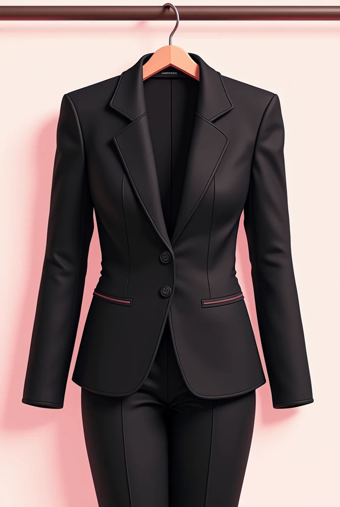 blaser/women&#39;s suit hanging on the hanger, have buttons, and be Cartoon, In the black color, with baby pink details 