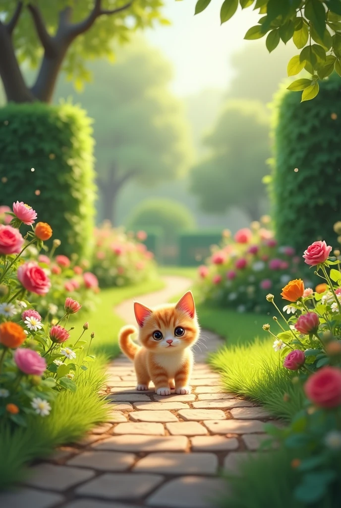 Little cat in a beautiful garden