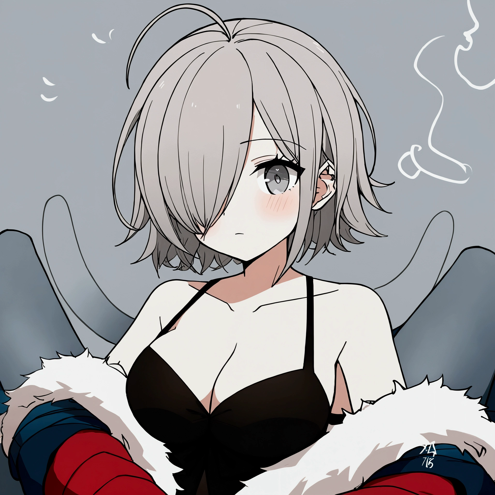 (masterpiece, best quality:1.2),illustration,8k,hd,1girl,solo,full body,hair over one eye,short hair,ahoge,grey eyes,collarbone,grey hair,alternate hair length,bare shoulders,alternate hairstyle,denim shorts,large breasts,cleavage,jacket,shirt,open clothes,shoes,thighhighs,Negative prompt: (worst quality, low quality:1.3), lowres, monochrome, bad anatomy, bad hands, missing fingers, extra digit, extra arms, extra hands, fewer digits, blurry, artist name, signature, watermark, EasyNegative
Steps: 20, CFG scale: 7, Sampler: Euler a, Seed: 4233304371, Model: yesmix_v16Original, Clip skip: 2, Version: v1.5.1, Size: 512x512