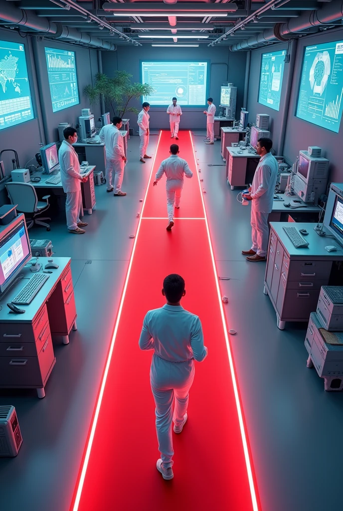 A biomechanics lab with a red track