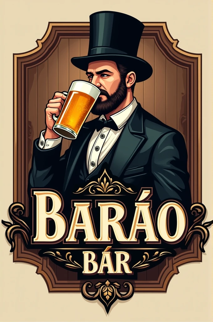 Create a logo for a bar, the name is Barão Bar, and that this image has something to do with beer, drinks and etc., but nothing too exaggerated.And that everything is in Portuguese(from Brazil)