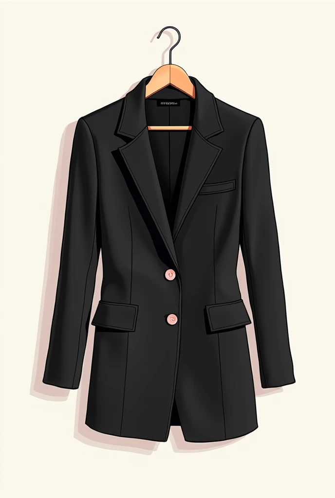 blaser/women's suit hanging on the hanger, have buttons, In the black color, with baby pink details, for use in logo, I want it to look like a drawing