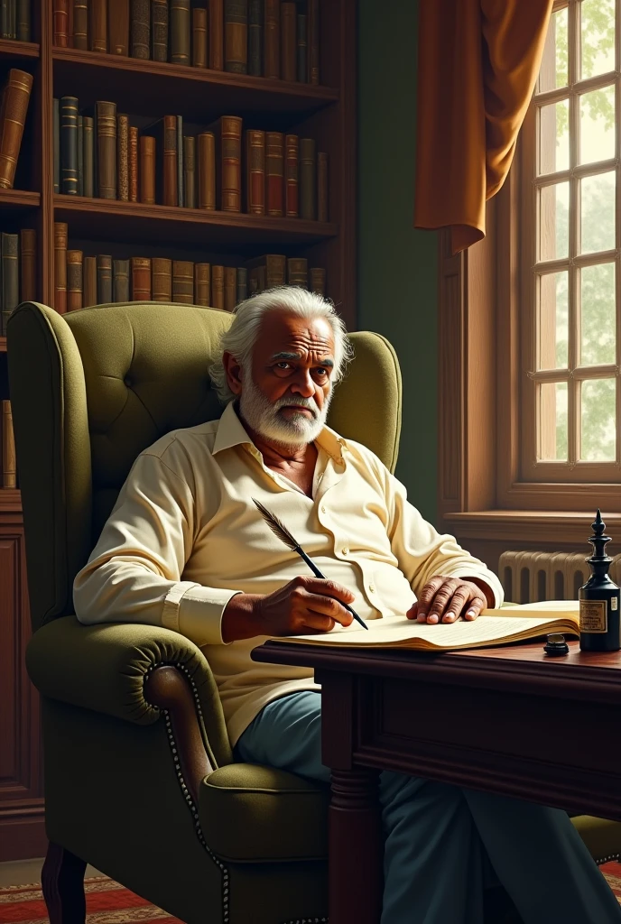 Odia poet Gangadhar meher sitting in a vintage chair and writing