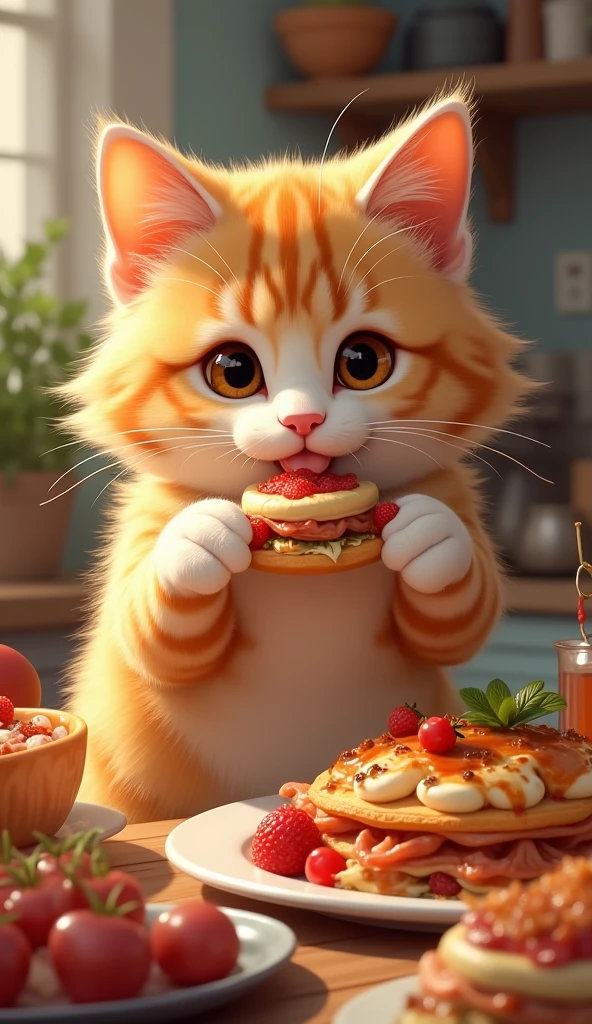 a cat eating foods