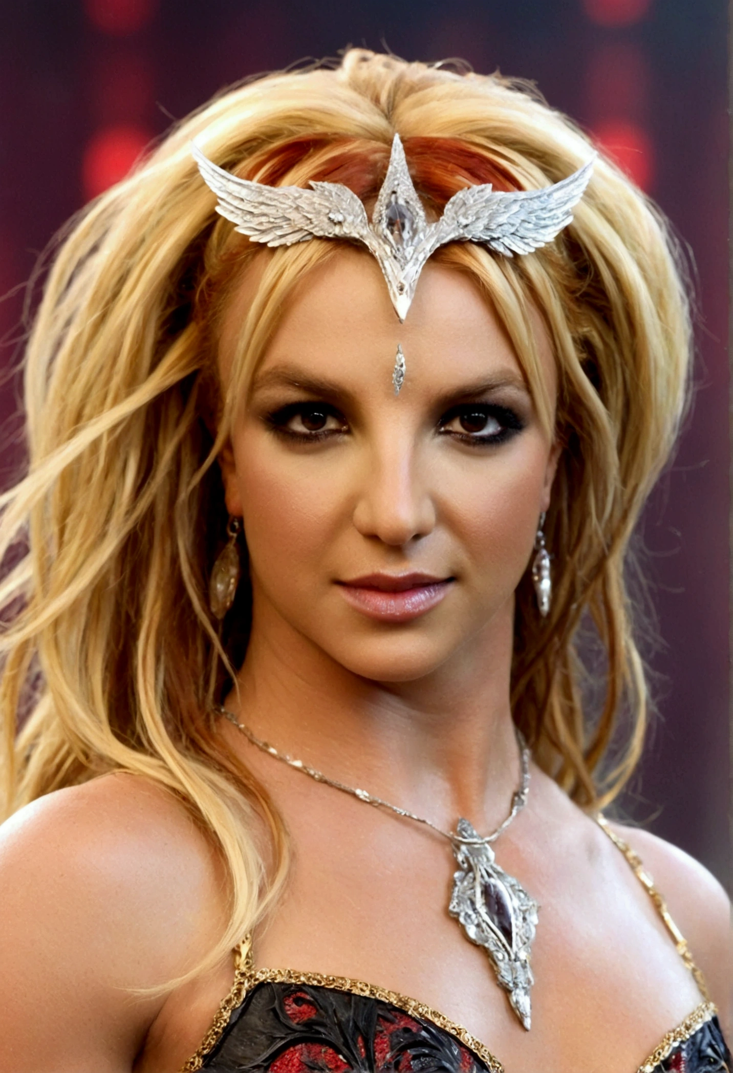 britney spears in a black dress with red hair, clothing design, fire dress, designer attire, Fantasy Clothing, intricate designer attiren, inspired by Shani Rhys James, New fantasy concept design, inspired by Leona Wood, female lord of change, with golden wings of fire, full body concept, designer attiren, appears as the fire goddess, ornate dress best quality, realisitic, realisitic, award-winning illustration, (Highly detailed texture of face and skin), (all-body), (Complicated Detail: 1.2), (fine-details), (Complicated Detail), (Cinematic Lights, better quality backlight), Sharp lines, sharp focus, offcial art, unity wallpaper 8k, absurdrez, unbelievably absurd, huge filesize, ultra-, Fantasyart, RTX,((close-up photos from the award-winning studio)), , (escape), , perfect hands, beautiful detailed eyes, face perfect