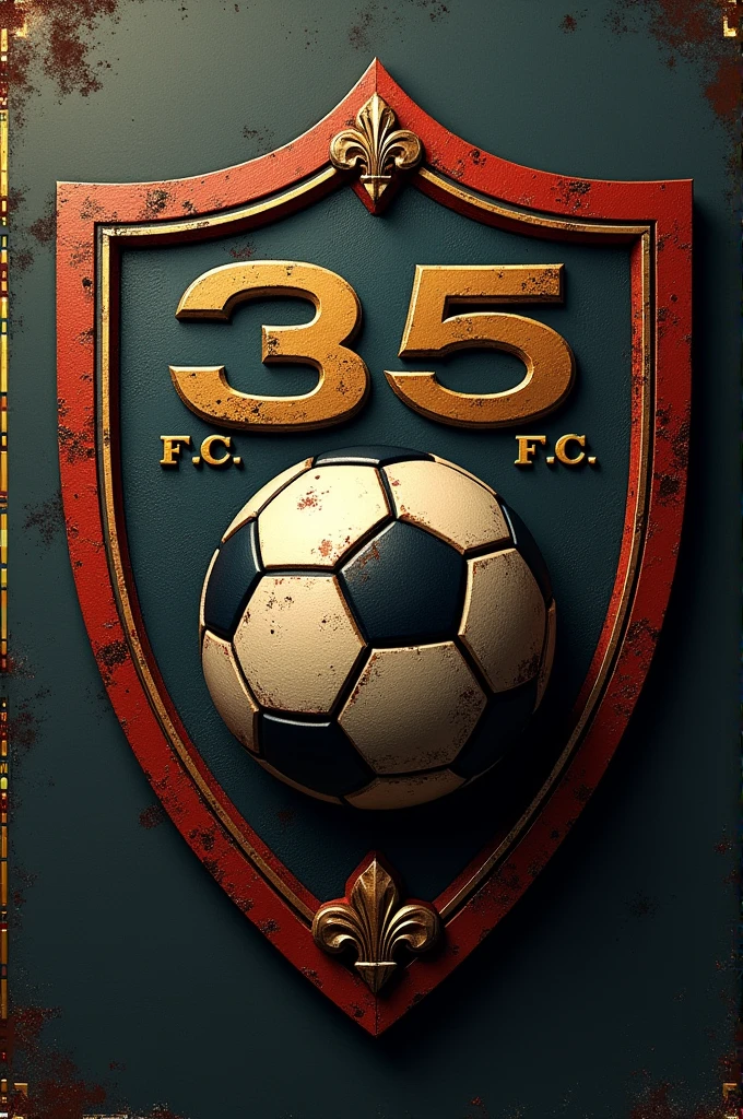 soccer football shield with the name 35 f.c. that has a soccer ball and inside it a communication equipment theme