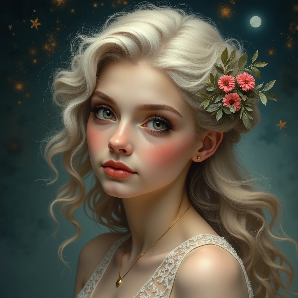 (masterpiece, high resolution, high detail, best quality, the most important work), magnificent, stunning, spectacular, breathtaking, good-looking, pretty, handsome, cute, lovely, attractive, gorgeous, melodious, exquisite, dazzling, majestic, Aphrodite, the goddess of beauty and love, Most beautiful goddess, Moon Goddess, Incarnation of beauty, close to viewer, loving look, best smile