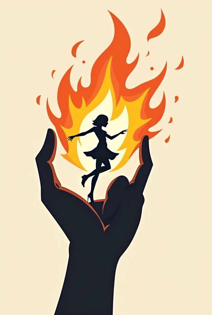A hand on its side with a spark of fire coming out of it, in which the silhouette of someone dancing can be seen. In the format of a logo but in a simpler way 

