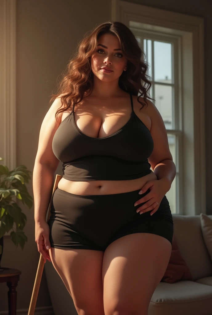 Chubby busty Mif with big ass sweaty after cleaning the house