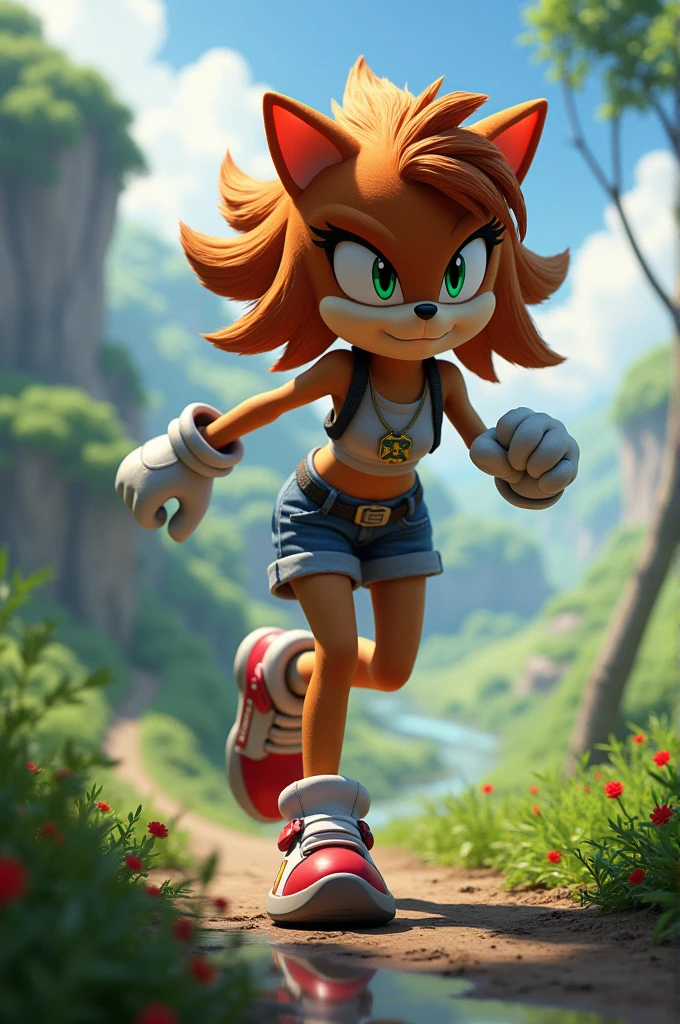 ((masterpiece, best quality:1.4)), bokeh, ((fluffy)), 3d,
sonic \(series\),
1girl, furry female, solo, ((full body)), smile, looking at viewer, open mouth, sitting,
<lora:sticks-the-badger-v1-locon:0.7> sticks the badger, grey bandeau, grey skirt, boots, necklace, silver bracelet, gold armlet, badger girl, orange body, blue eyes, twintails,
jungle,