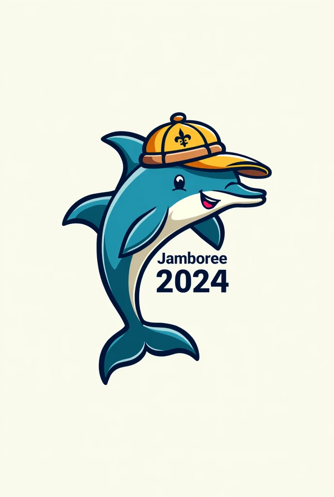 I need a logo with a Dolphin with a scout hat and the fleur-de-lis of the scout movement on the hat. And that below the image it has the word JAMBOREE 2024