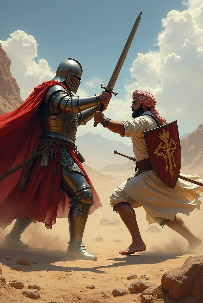 Crusader battle against turban fighter