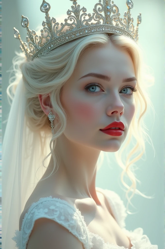 A white princess with beautiful red lips and a beautiful crown