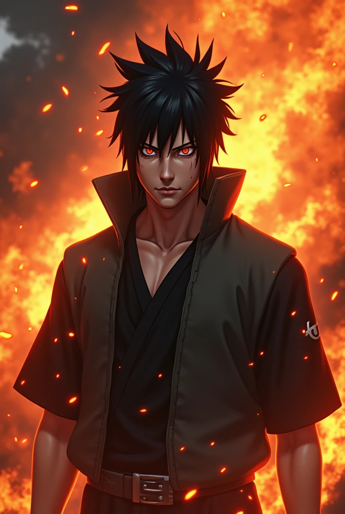 Sasuke Uchiha 3D burning fire background