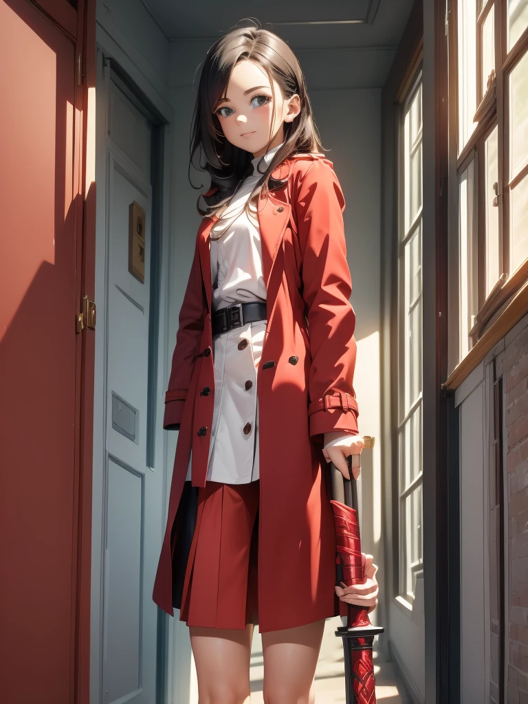 Girl with sword and red trench coat