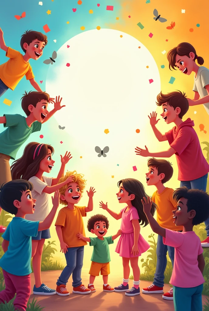 Cover for human and community matters. Animated design, children, no letters just image.