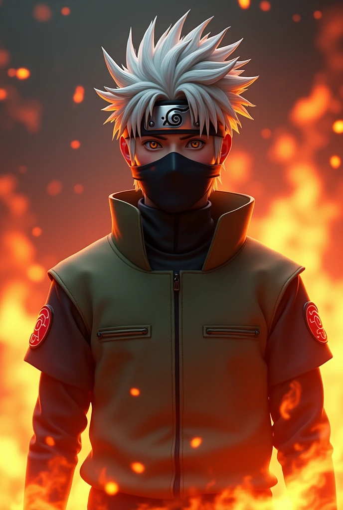 Kakashi Hatake 3D latar belakang api menyala