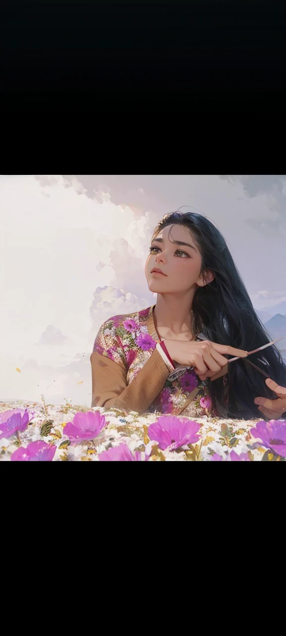 a breathtaking landscape, lush meadow, rolling hills, serene lake, majestic mountains, golden sunset, fluffy clouds, vibrant wildflowers, detailed foliage, natural lighting, photorealistic, cinematic composition, rich color palette, dramatic shadows and highlights, (best quality,4k,8k,highres,masterpiece:1.2),ultra-detailed,(realistic,photorealistic,photo-realistic:1.37),landscape