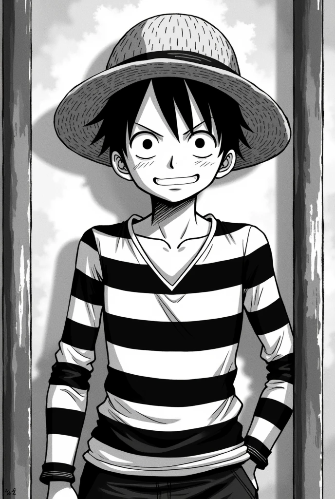 Monkey D. Luffy in prison uniform black and white striped long sleeves Original anime One Piece