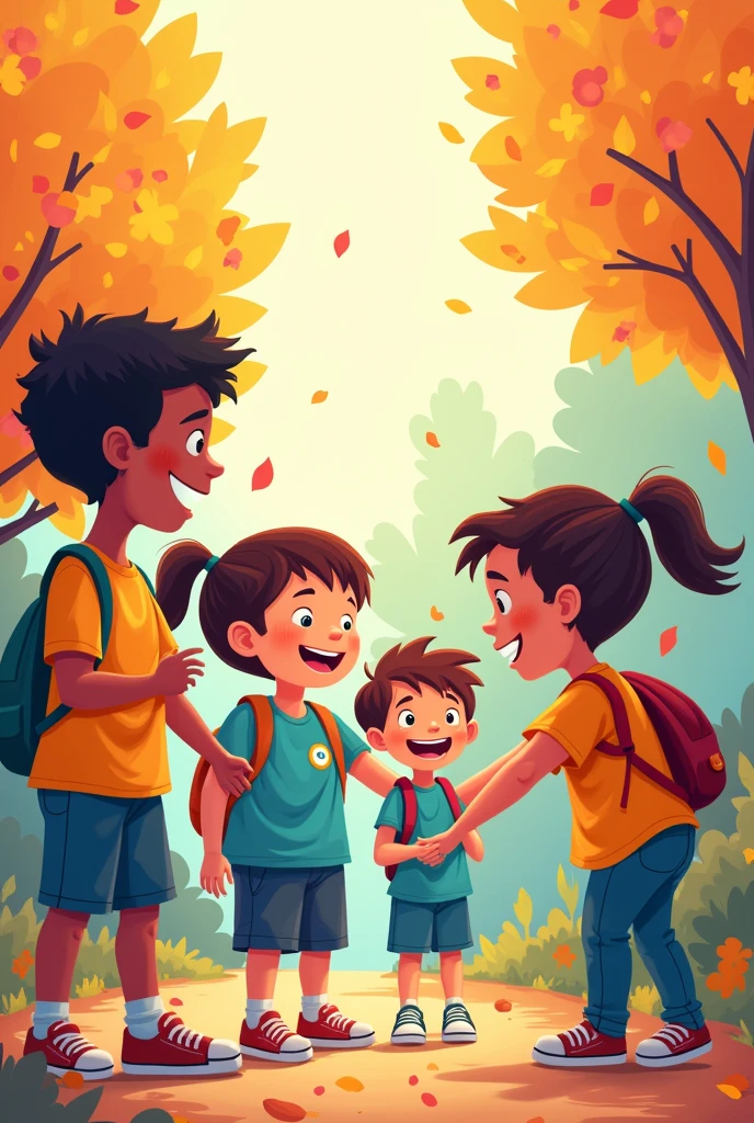 Cover for human and community matters. Animated design, children, no letters just image.