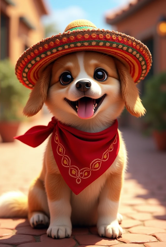 Happy dog with Arequipeño hat and cherry-red bandana