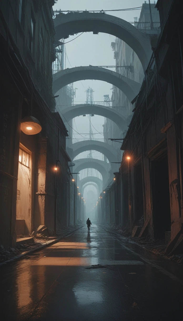 old long tunnel, darkness all over, no light 