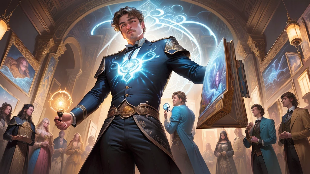 a close-up of a painting of a man holding a light, estilo and mumford e alex gray, The Bosco and Dan Mumford, por Justin Gerard, Alex Gray e Tim Hildebrandt, Anton Fadeev e Mumford, Virgil Finlaytim Hildebrandt, by Jason Benjamin, Cyril Rolando e M.W Kaluta