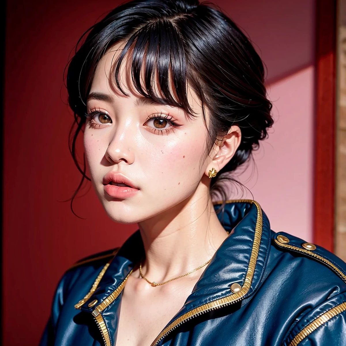 a close-up of a person wearing a jacket , Jimin\full lips, Jimin\ , Jimin, jimin park, Jimin&#39;s precise face., Jimin\the greek nose, Jung Jaehyun, jia, TaeJune Kim, Yoongi with black hair, Hyung Tae, Mark Lee, handsome androgynous prince