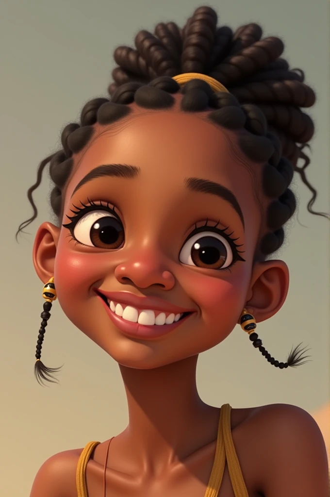 A chubby 14 year old black girl with short curly hair