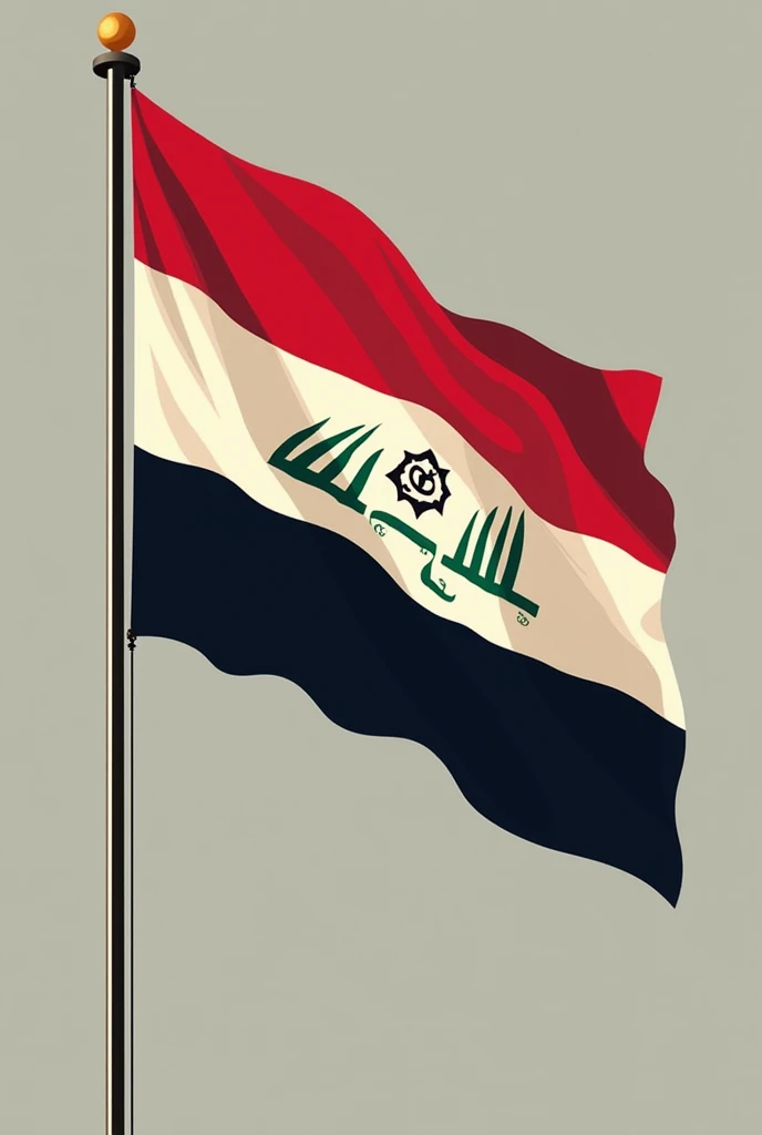 Create a state flag for modern Iraq with distinctive colors and taking into consideration the history of Iraq from the civilization of the Tigris and Euphrates Valley, the Sumerian and Assyrian civilizations, the royal and republican history, and the religions present in Iraq.