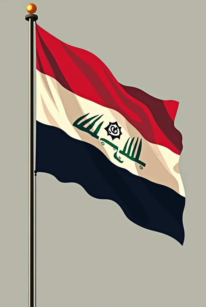 Create a state flag for modern Iraq with distinctive colors and taking into consideration the history of Iraq from the civilization of the Tigris and Euphrates Valley, the Sumerian and Assyrian civilizations, the royal and republican history, and the religions present in Iraq.