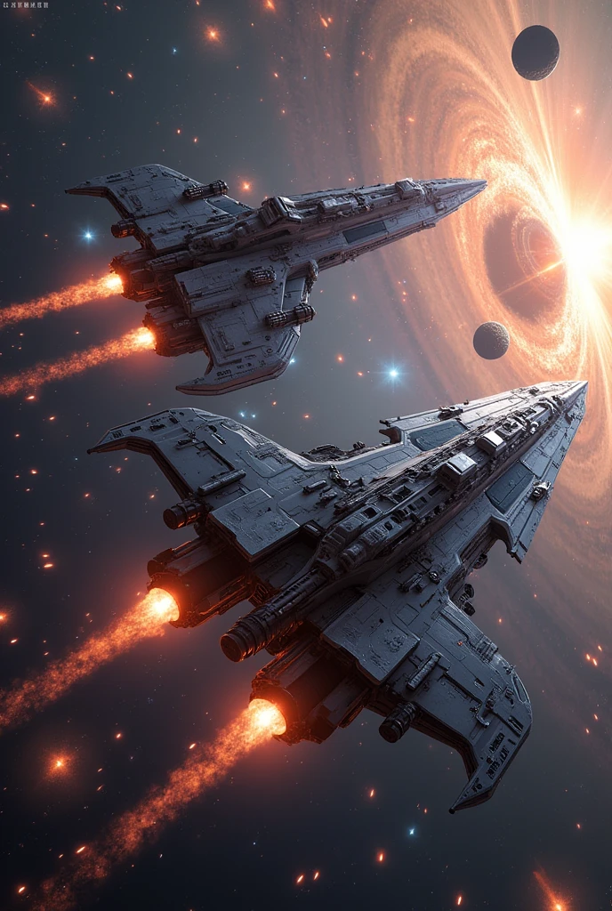 Create a picture of a battle between 2 different spaceships 