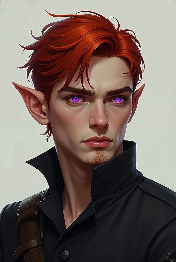 Half-elf man with short red hair and purple eyes
