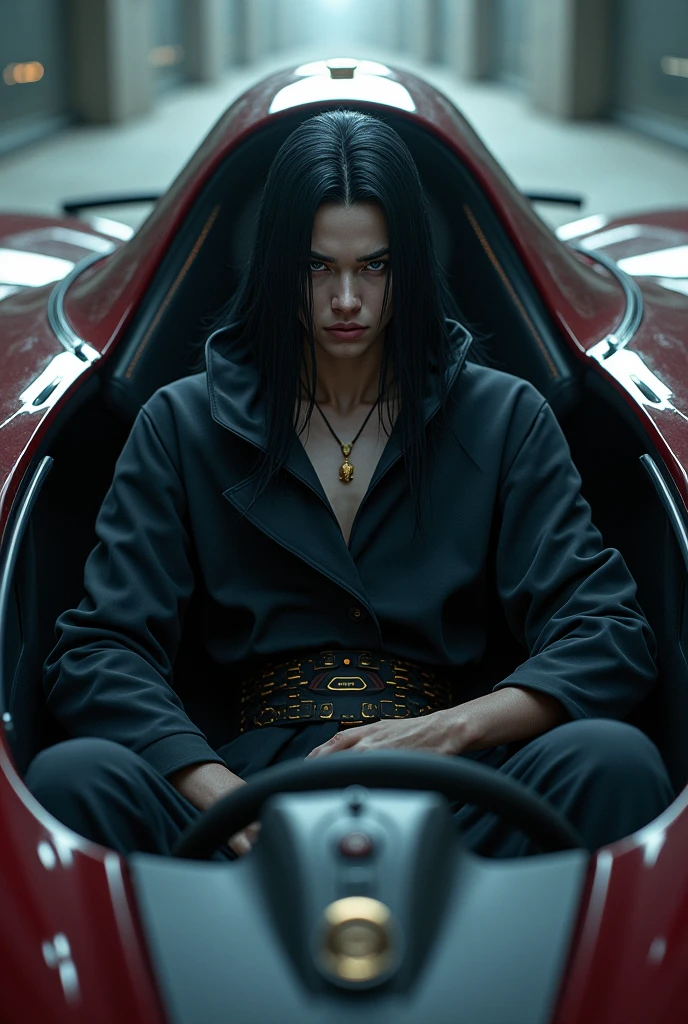 Madara Uchiha sitting in a Koenigsegg