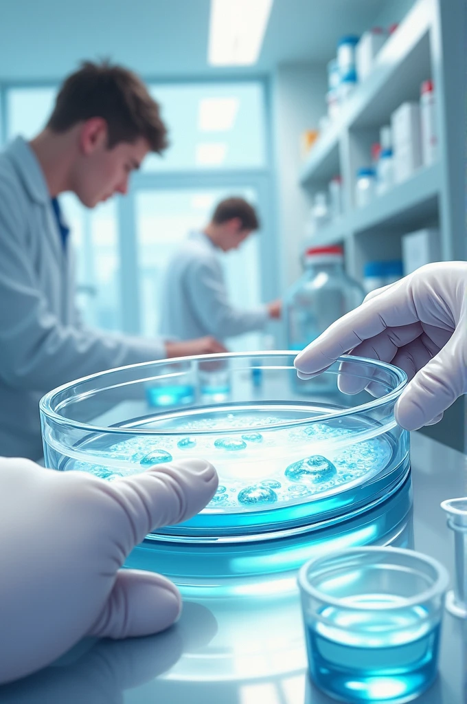I need a simple drawing to draw where I can see that the staff is preparing culture media in a petri dish and that a bain-marie appears