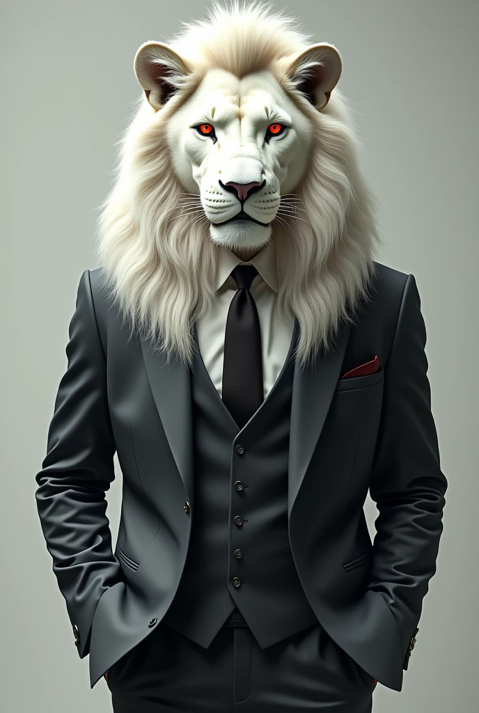 Create a character that is half man and half lion. He must be albino and well dressed.. It must be charming
