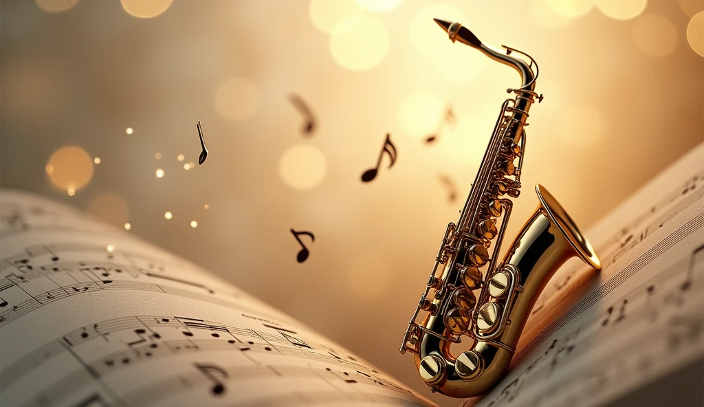 crie um wallpaper com um saxophone tenor, a saxophone as it really is, and a theme with a slightly more musical background, perfect, mas em 4k

