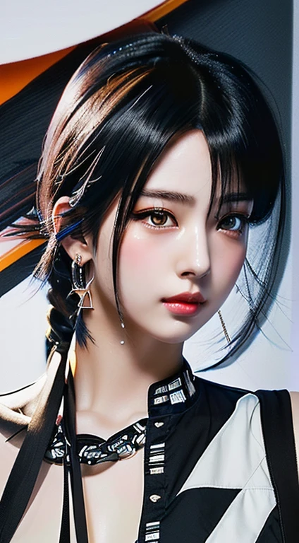 anime girl with black hair and white shirt with earrings, awesome anime face portrait, guweiz style artwork, as a mechanic lady, detailed anime character art, guweiz, detailed portrait of anime girl, 1 7  anime gothic girl, anime character art, detailed digital anime art, Portrait of a lady mechanic, beautiful animated portrait