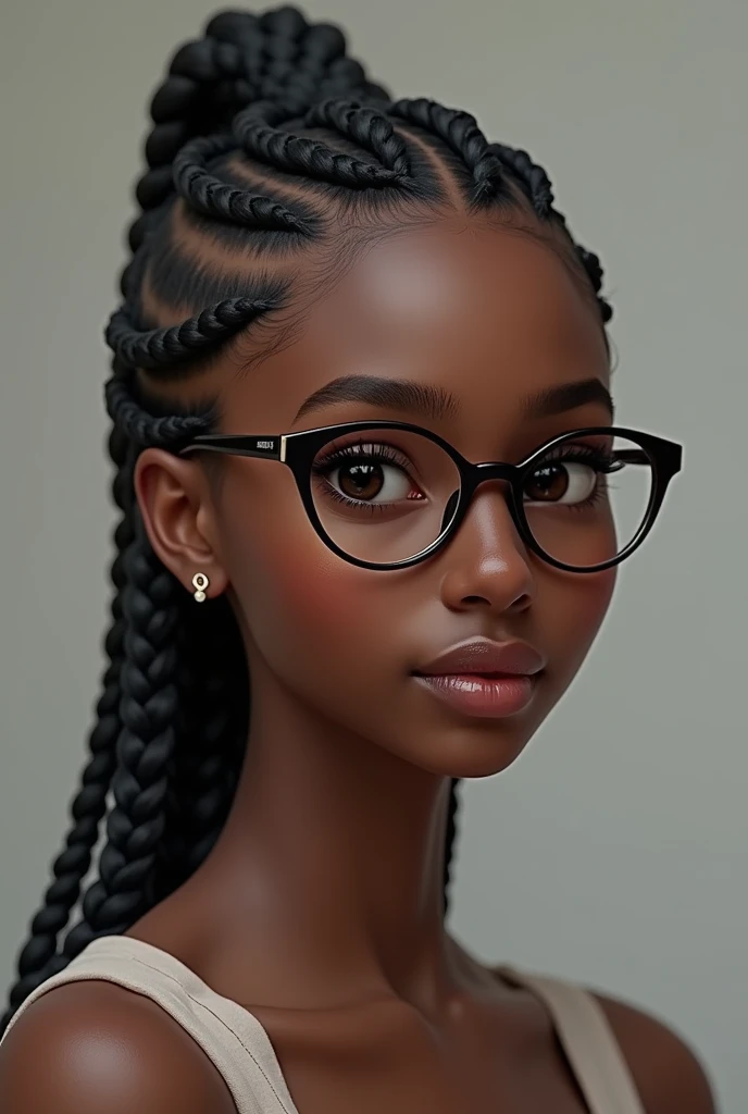 generate 22 year old black, thin face, glasses and braids 
