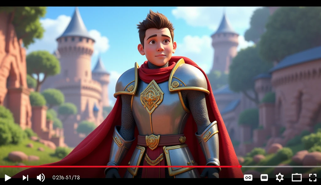 Im Stil von Pixar 3D-Animation filmen. Youtube channel page of the knight Iprime with thumbnails showing knightly heroic deeds.