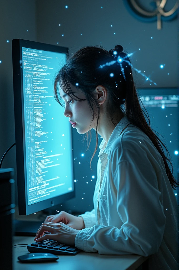 Image of a woman coming out of the computer 