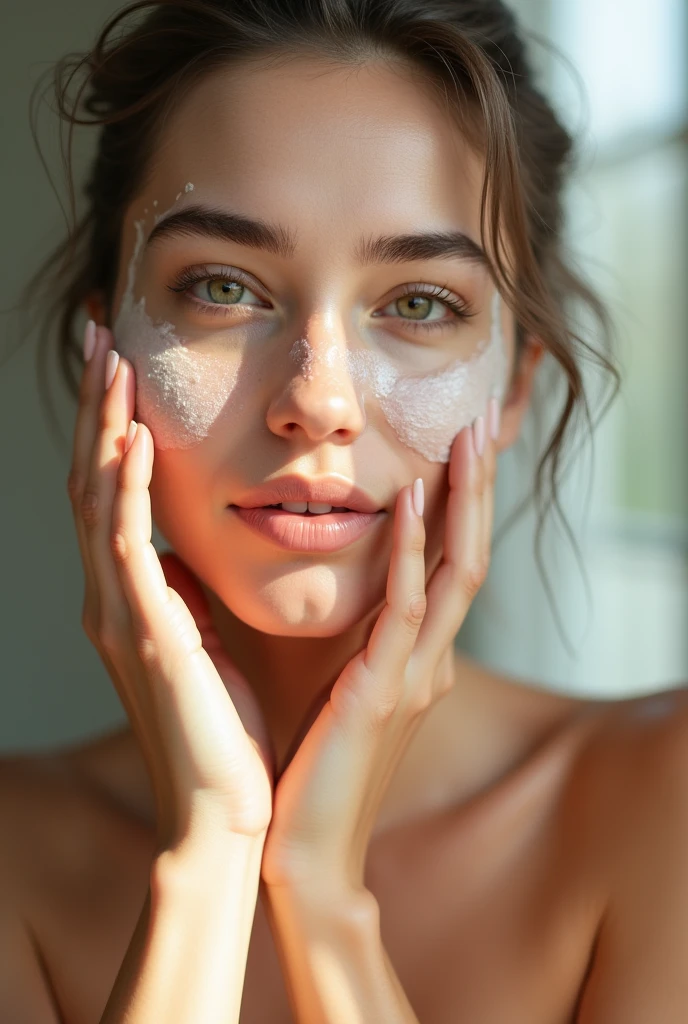 I need a woman who is giving herself a "deep facial cleansing "