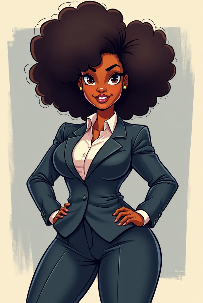 young black woman black power style hair formal wear suit fat full body . animated cartoon